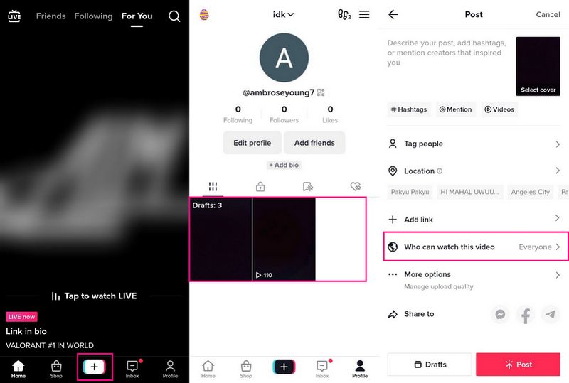 Come combinare le bozze su TikTok