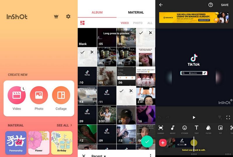 InShot Cara Muat Naik Berbilang Video ke TikTok