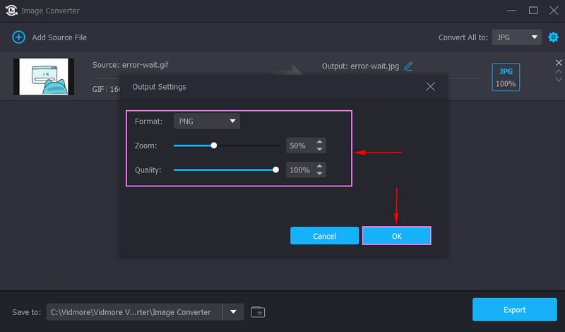 Select PNG AS the Output Format