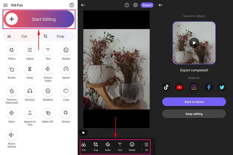 Vid Fun วิธีแก้ไขวิดีโอสำหรับ TikTok บนโทรศัพท์