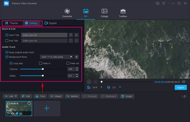 Applica il testo del tema e la musica di sottofondo