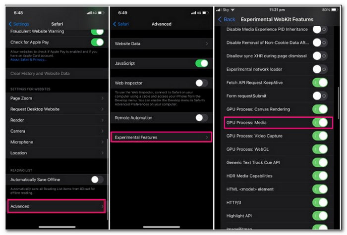 GPU प्रक्रिया मीडिया अक्षम करें