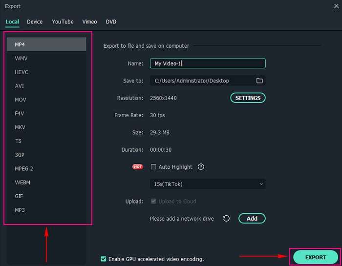 Filmora Convert WFP File to Other Format