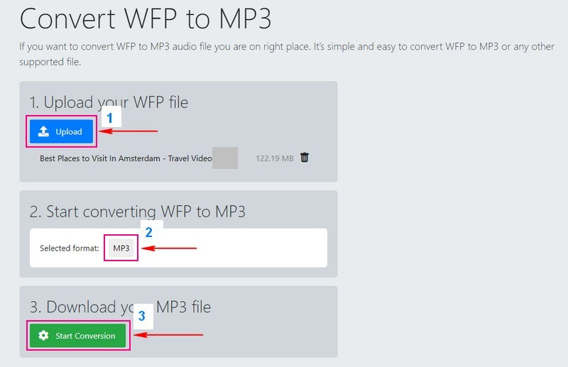 วิธีแปลง WFP เป็น MP3 ออนไลน์