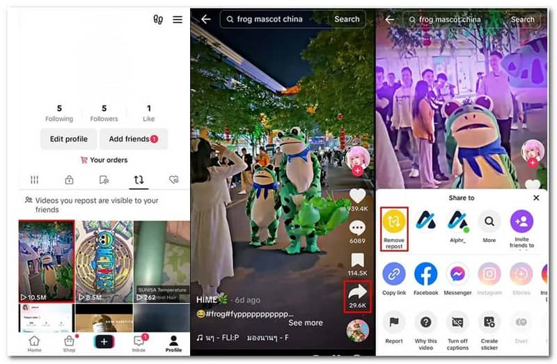 วิธีลบรีโพสต์บน TikTok