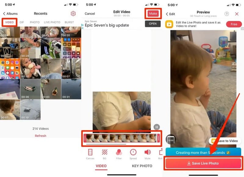 How to Make a Video a Live Photo on iPhone Using Into Live