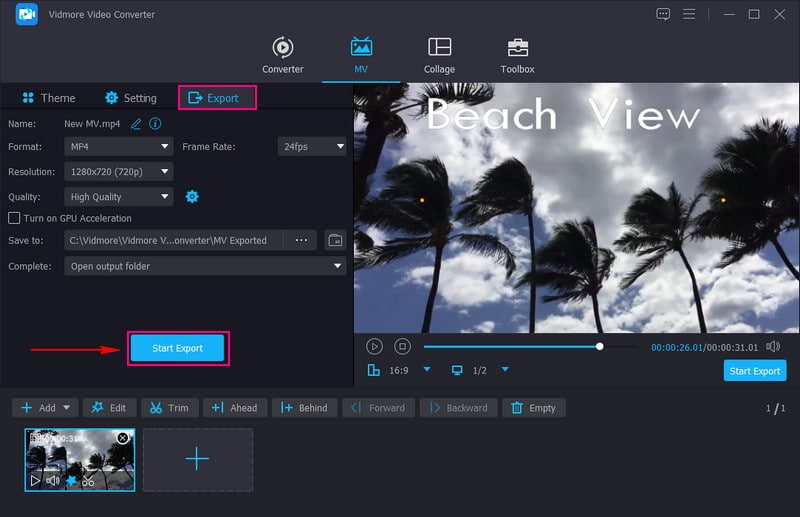 Move to Export Button