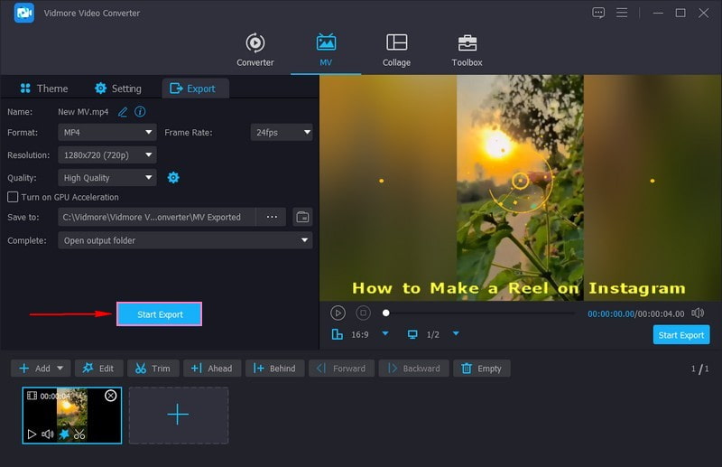 Move to The Export Button and Modify the Video Settings