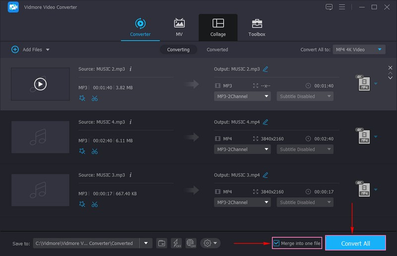 Put a Checkmark Beside Merge into One File