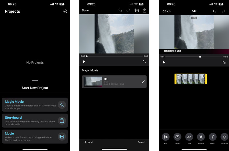 Videó hozzáadása is iMovie iPhone Koppintson a Voiceover elemre
