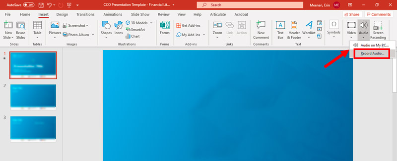 Välj Powerpoint Record Audio Feature