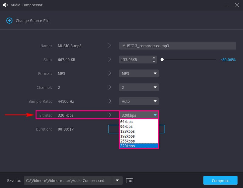 Faceți clic pe meniul drop-down Bitrate