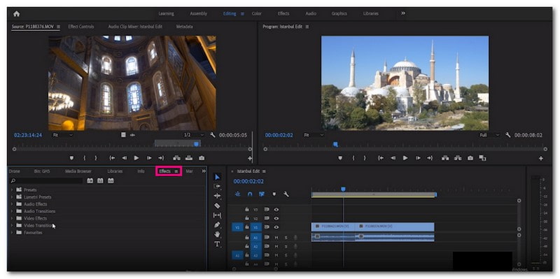 Rediger video i Premiere Pro med overgange