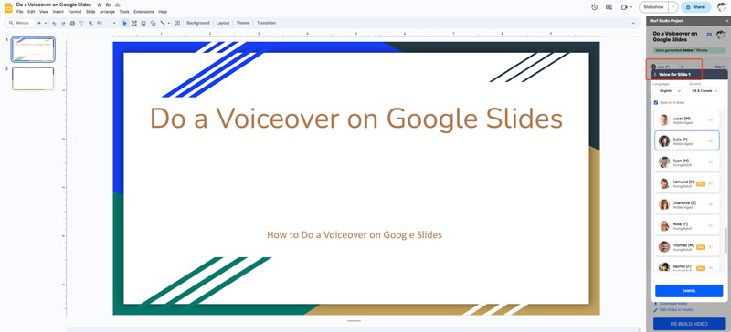 Запишите закадровый голос в Google Slides с Мерфом