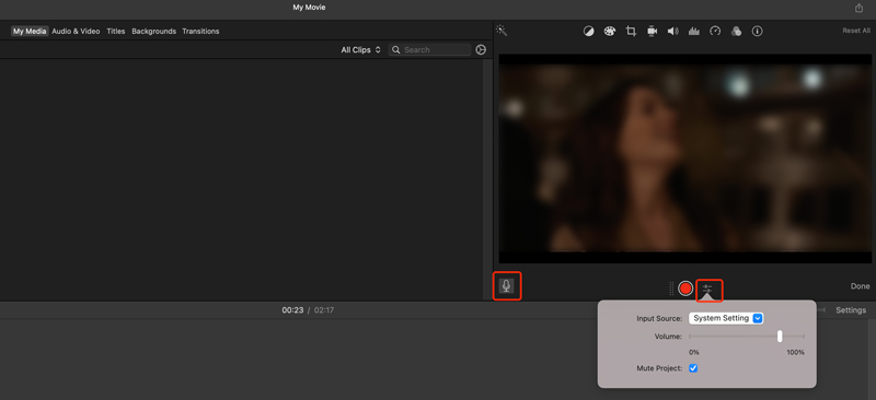 ตัวเลือกการบันทึกเสียงพากย์บน iMovie