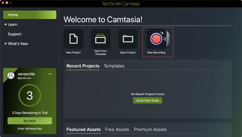 Camtasia käyttöliittymä