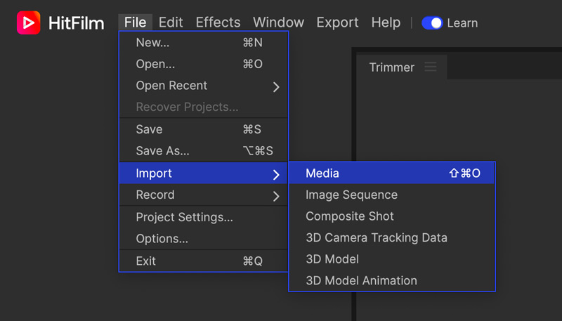 Import Video to HitFilm Express