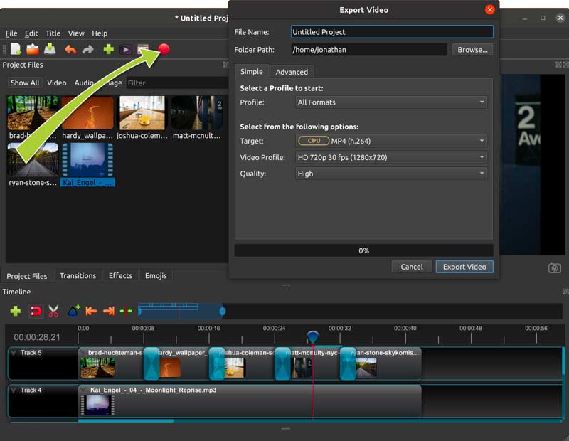 OpenShot Video Editor -vienti