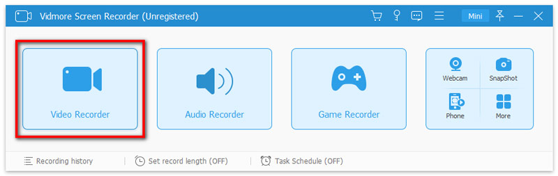 Επιλέξτε Video Recorder στο Vidmore Screen Recorder