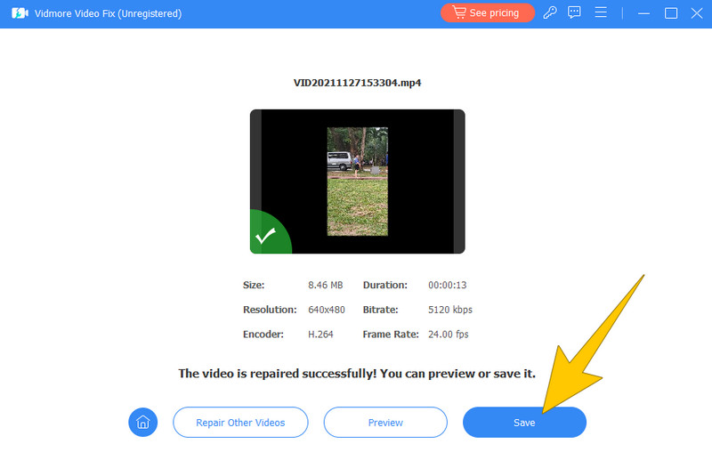 Vidmore Video Fix Exportación de video entrecortado