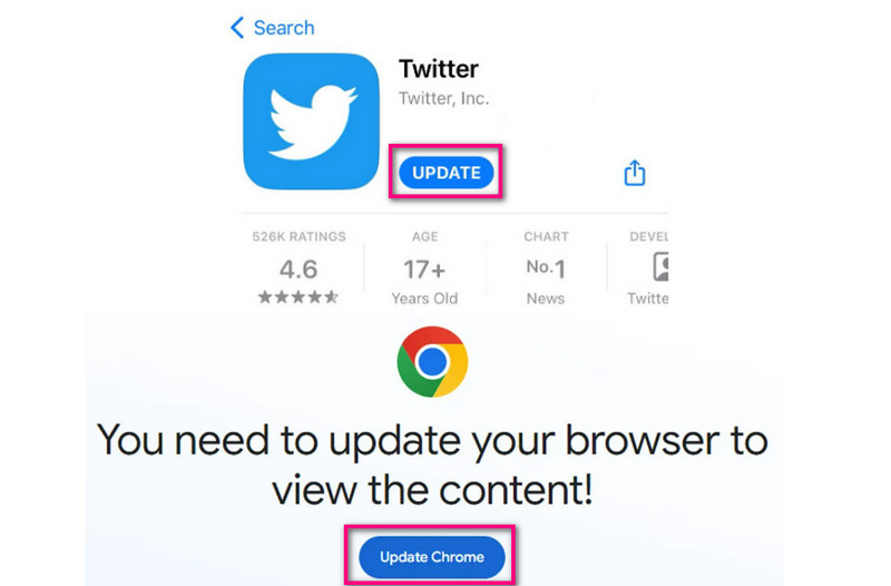 Aggiornamento del browser e di Twitter