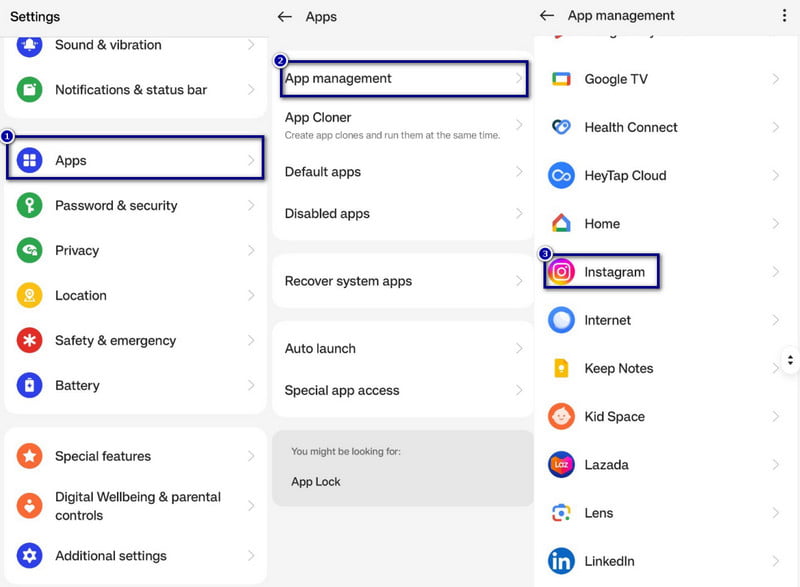 Choose Instagram on App Management