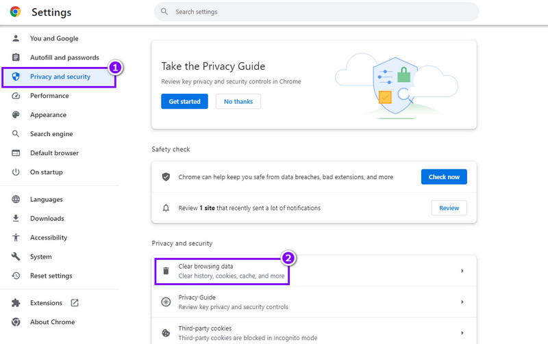 Kosongkan Data Penyemakan Imbas Chrome