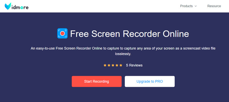 Διαδικτυακή διεπαφή Vidmore Free Screen Recorder