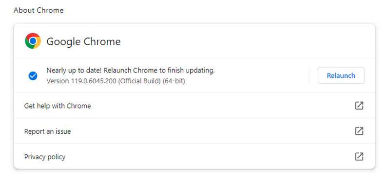 Обновите браузер Google Chrome