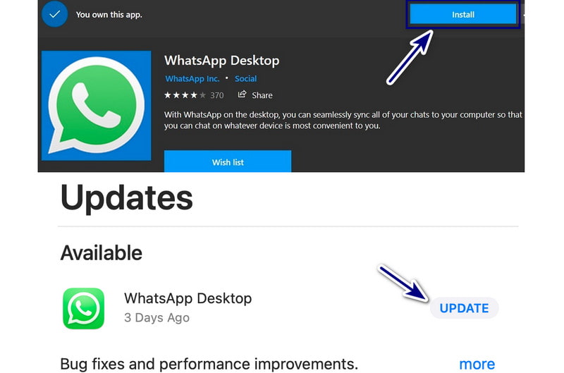 Kemas kini WhatsApp pada Desktop