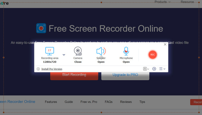 Vidmore 무료 스크린 레코더 온라인 인터페이스