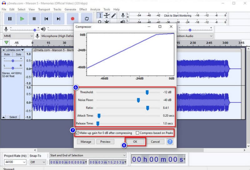 audacity Etkisi Kompresör Eşiği Gürültü Tabanı