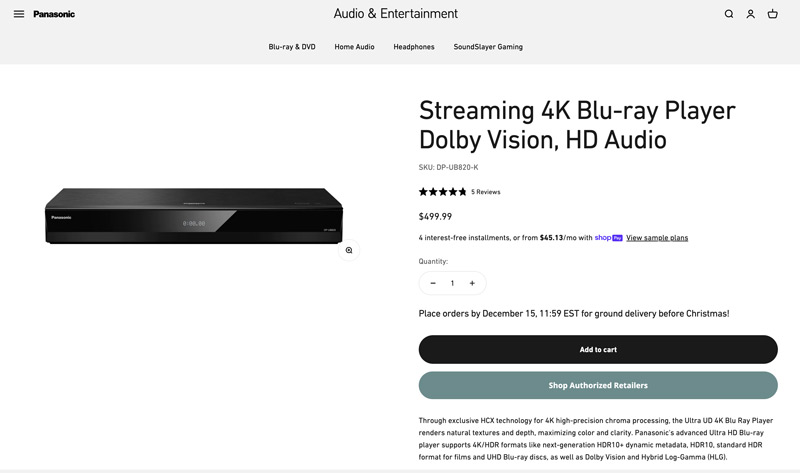 Pemain Blu-ray 4K Terbaik Panasonic DP-UB820