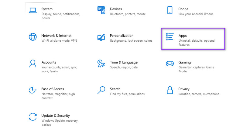 Escolha aplicativos nas configurações