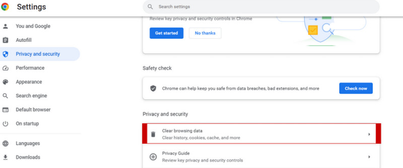 Clear Cache and Data