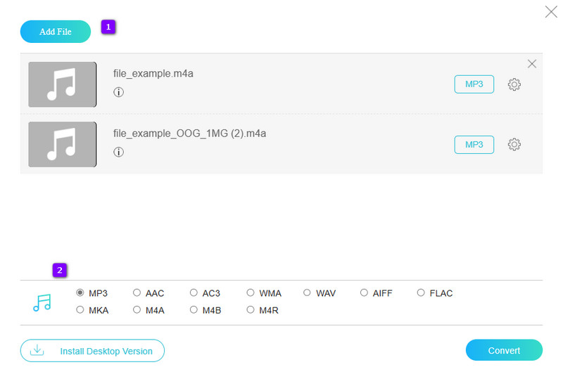 Konvertera M4A OGG onlineuppladdning