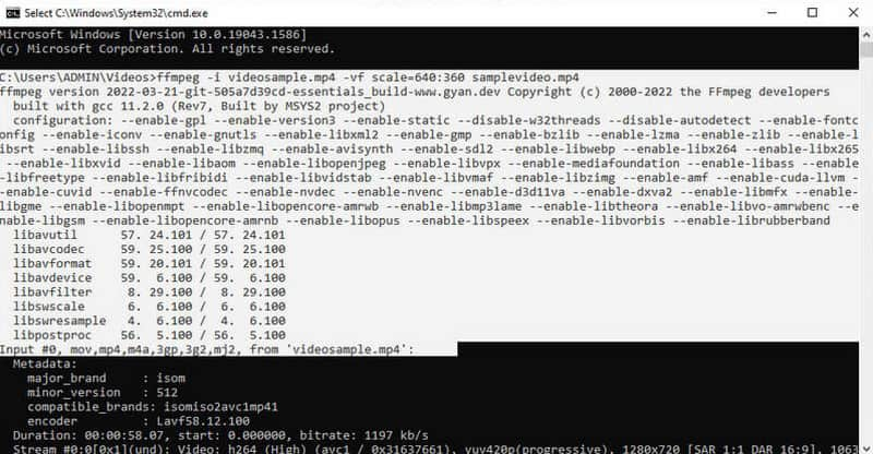 FFMPEG أداة تغيير حجم الفيديو في موجه الأوامر