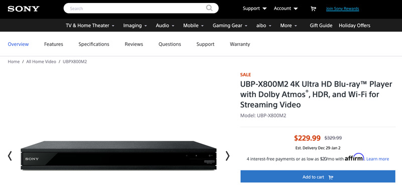 Lettore Blu-ray hardware Sony UBP-X800M2