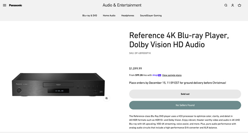 נגן פנסוניק 4K Blu-ray DP-UB9000