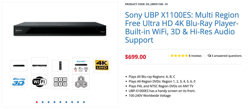 Lettore Blu-ray gratuito regionale Sony UBP X1100