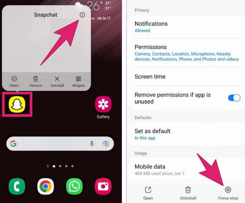 Snapchat 修復強制停止 Android