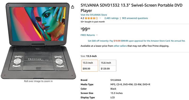 Sylvania Portable Blu-Ray Player SDVD 1332