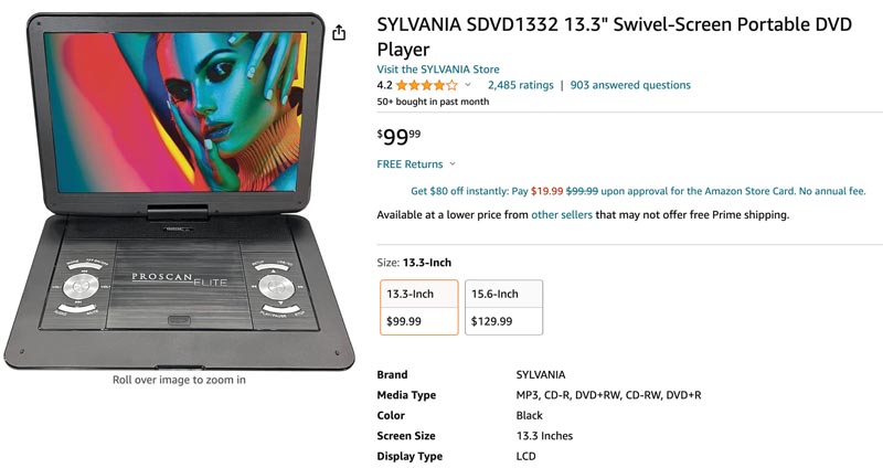 เครื่องเล่น Blu-Ray แบบพกพา Sylvania SDVD 1332