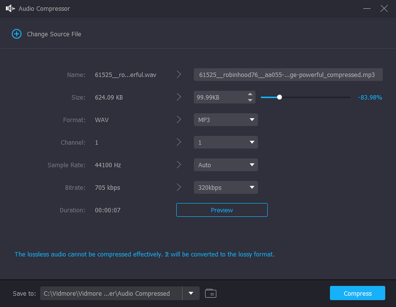 Vidmore Size Format Sample Rate