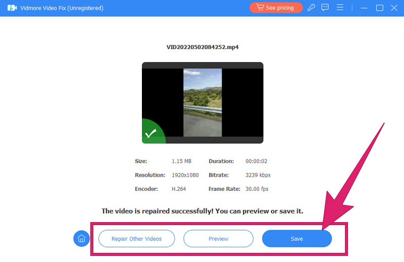 Vidmore Video Fix Guardar video