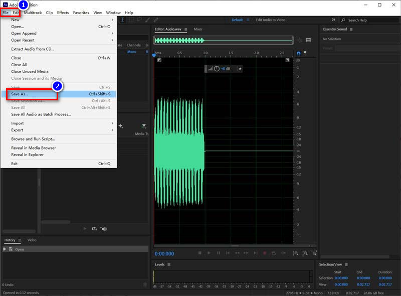 הגדרת פלט לדחיסת Adobe Audition