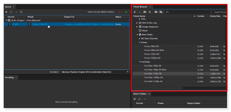 Adobe Encoder Выберите формат