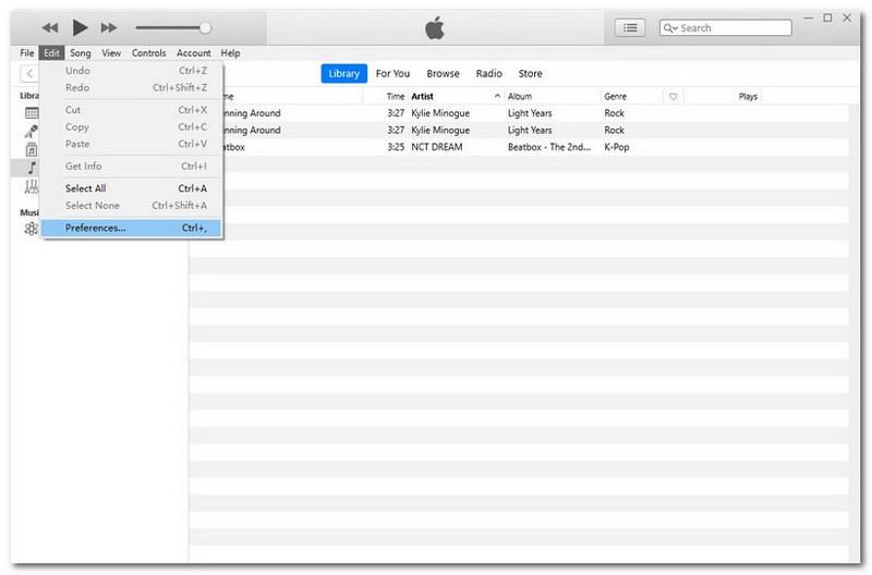 iTunes 编辑首选项