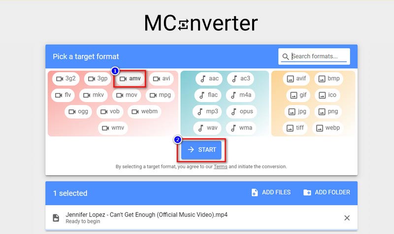 Mconverter Start AMV-konvertering