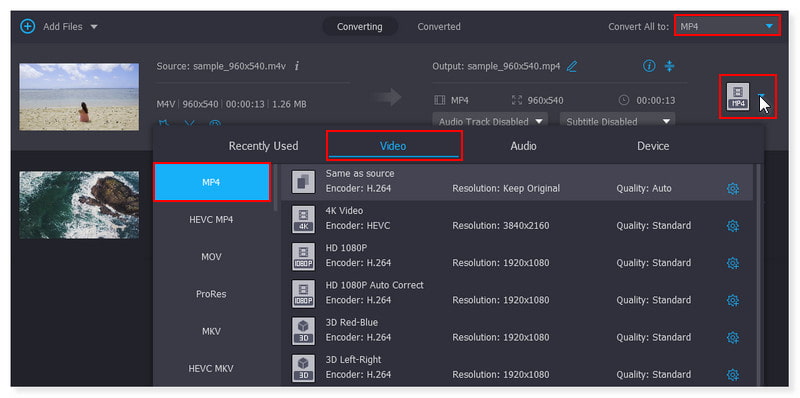 Vidmore Imposta il formato di output